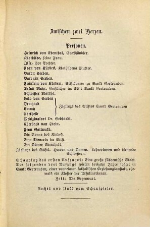 Zwischen zwei Herzen : Schauspiel in vier Aufzügen