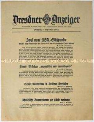 Nachrichtenblatt "Dresdner Anzeiger" u.a. zu amerikanischen Militärstützpunkten