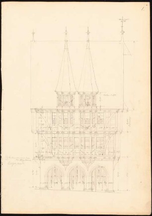 Rathaus, Alsfeld: Aufriss Vorderansicht 1:100 (vgl. Inv.Nr. 5483)