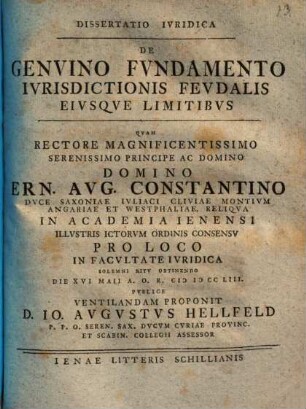 De genuino fundamento iurisdictionis feudalis eiusque limitibus