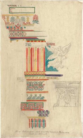 Zocher, Ernst; Selinunt (Castelvetrano, Sizilien); "Farbige Restauration einer griechisch dorischen Säule vom Tempel" - Details