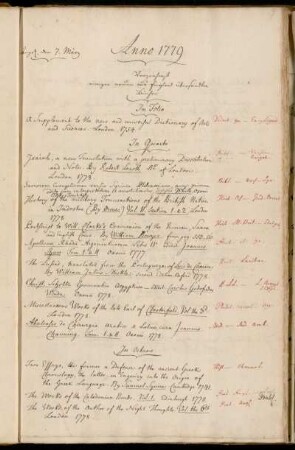 Verzeichniß einiger neuen aus England übersandten Bücher. - Zugleich mit von Hannover übersandt.