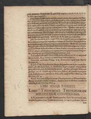 Libri Serius Exhibiti. Libri Theologici Theologorum Augustanae Confessionis.