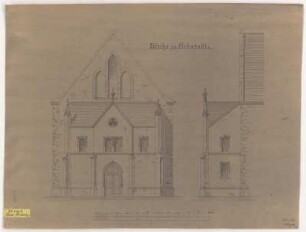 Liebstadt, Stadtkirche, Vorhalle, Ansichten : Liebstadt, Stadtkirche, Westvorhalle, Ansichten, Plankopie, Richard Steche, um 1890. Papier. 43,8 x 57,6 cm. Bez.: "Kirche zu Liebstadt." Maßstab mit Maßeinheit "Meter" (10 Meter=20 cm).