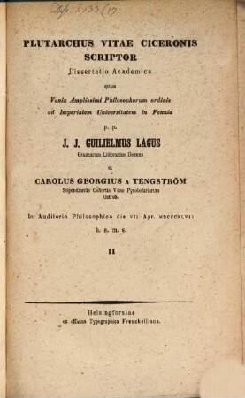 Plutarchus Vitae Ciceronis Scriptor : Dissertatio Academica