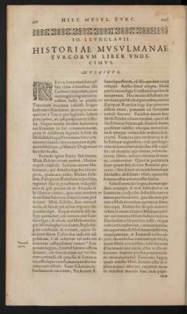 Historiae Musulmanae Turcorum Liber Undecimus. Musaicus.