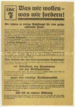 Aufruf der Deutschen Volkspartei zur Reichstags- und zur preußischen Landtagswahl 1933
