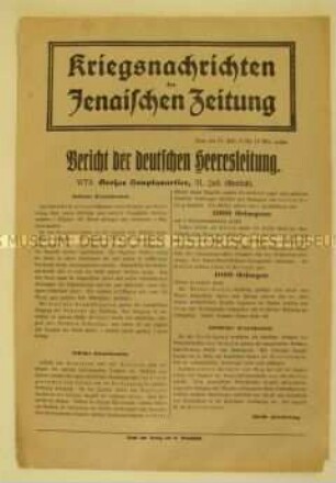 Nachrichtenblatt der "Jenaischen Zeitung" zu Kämpfen in den Vogesen