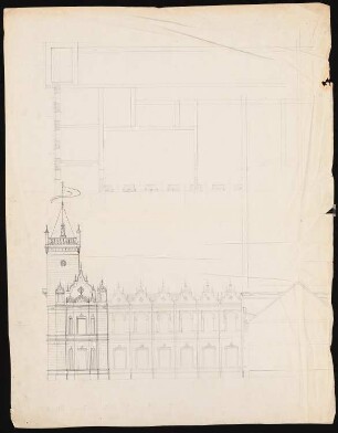Zweigeschossiges Schloss: Seitenansicht, Grundrissstudie (Detail, Schnitt)