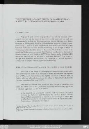 The Struggle Against Shiism In Hamidian Iraq: A Study In Ottoman Counter-Propaganda