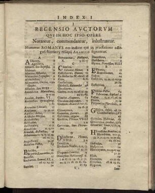 I Recensio Auctorum Que In Hoc Ipso Opere Notantur, commendantur, inlustrantur.