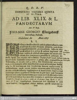 Disputatio Vigesima Quinta Et Ultima. Ad Lib. XLIX. & L. Pandectarum