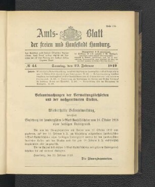 No.44, Sonntag, den 23. Februar 1919