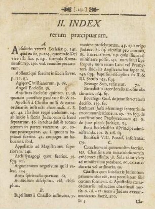 II. Index. rerum præcipuarum