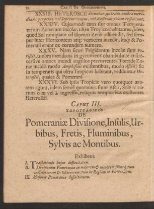 Caput III. [...] De Pomeraniae Divisione, Insulis, Urbibus, Fretis, Fluminibus, Sylvis ac Montibus.