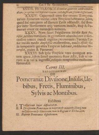 Caput III. [...] De Pomeraniae Divisione, Insulis, Urbibus, Fretis, Fluminibus, Sylvis ac Montibus.