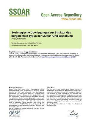 Soziologische Überlegungen zur Struktur des bürgerlichen Typus der Mutter-Kind-Beziehung