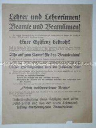 Propagandaflugblatt der Deutschen Volkspartei mit Ausrichtung auf die Lehrer