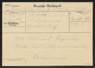 Brief von Hermann Haussmann und Hildegard Haussmann an Gerhart Hauptmann