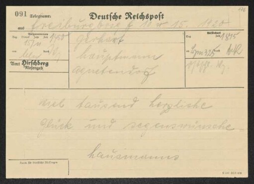 Brief von Hermann Haussmann und Hildegard Haussmann an Gerhart Hauptmann