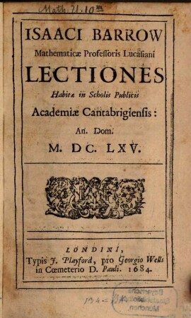 Lectiones habitae in scholis publicis Academiae Cantabrigiensis
