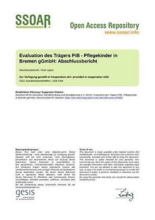 Evaluation des Trägers PiB - Pflegekinder in Bremen gGmbH: Abschlussbericht