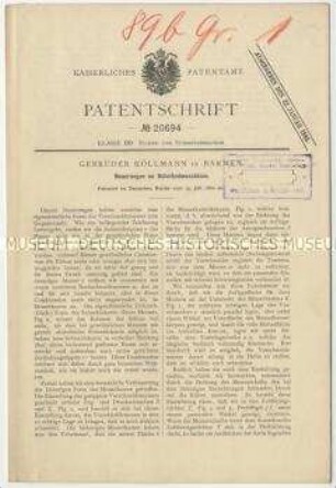 Patentschrift einer Neuerung an Schnitzelmaschinen, Patent-Nr. 20694