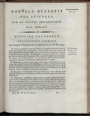 Nouveau Bulletin des Sciences, par la Société Philomatique. Paris. Juillet 1813., 70