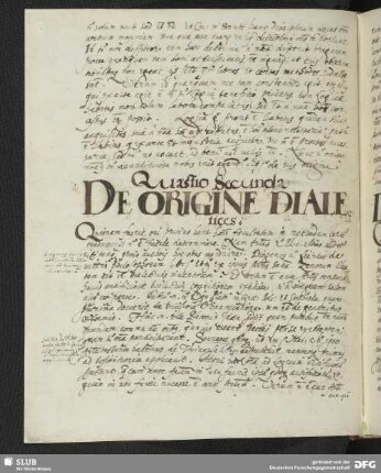 Quaestio Secunda DE ORIGINE DIALEctices.