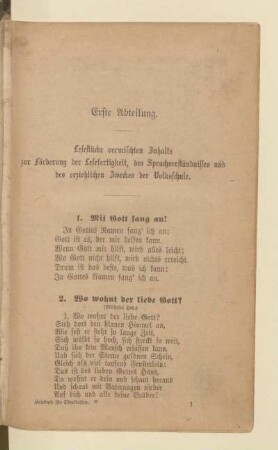 Erste Abteilung. Lesestücke vermischten Inhalts