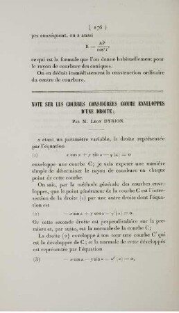 Note sur les courbes considérées comme enveloppes d'une droite.