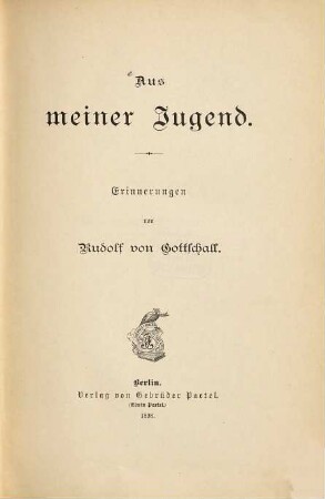 Aus meiner Jugend : Erinnerungen
