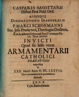 Appendix Dissertationis ... Marc. Schönmanni
