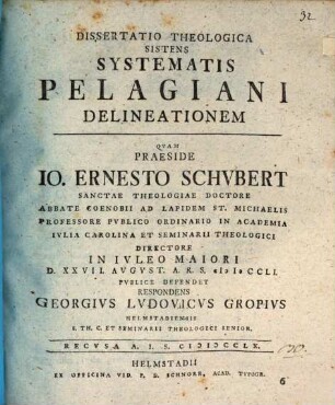 Diss. theol. sistens systematis Pelagiani delineationem
