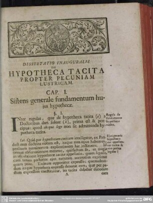 Cap. I. Sistens generale fundamentum hujus hypothecae
