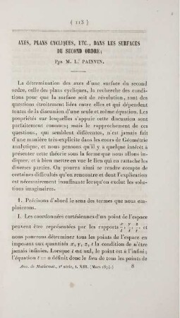 Axes, plans cycliques, etc., dans les surfaces du second ordre.