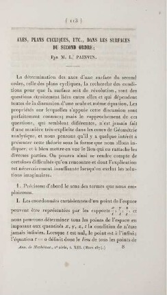 Axes, plans cycliques, etc., dans les surfaces du second ordre.