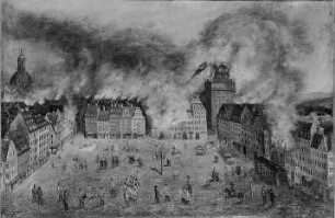 Der Altmarkt während der Beschießung der Stadt am 19. Juli 1760