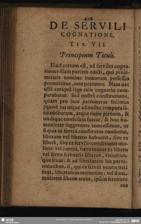 De Servili Cognatione, Tit. VII.