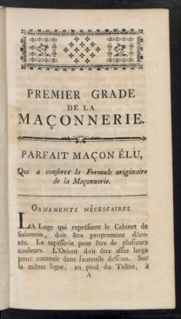 Premier Grade De La Maconnerie