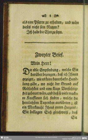 Zweyter Brief. Mein Herr!