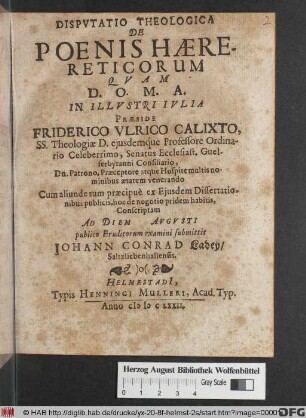 Disputatio Theologica De Poenis Haerereticorum