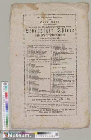 Sammlung lebendiger Thiere und Naturseltenheiten
