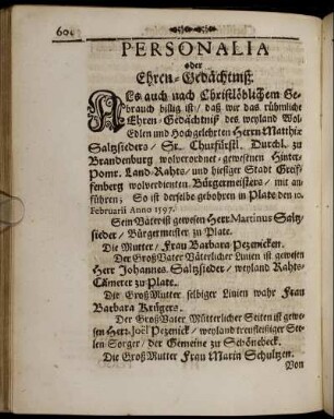 Personalia oder Ehren-Gedächtniß.