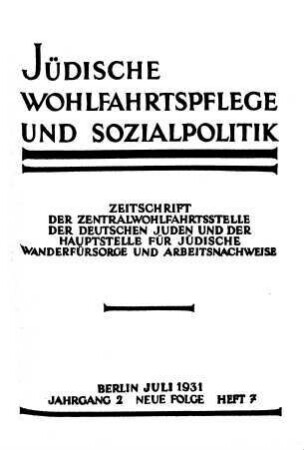 Jüdische Wohlfahrtspflege und Sozialpolitik