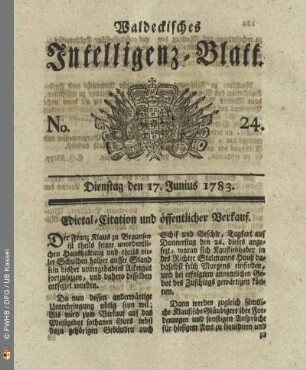 No. 24, Dienstag den 17. Junius 1783