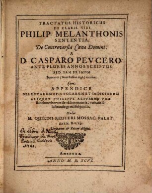 Tractatus historicus de Ph. Melanchthonis Sententia de controversia Coenae domini