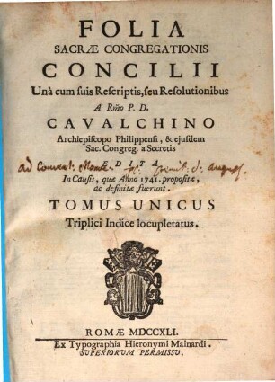 Folia Sacrae Congregationis Concilii, 1741