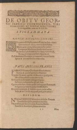 De Obitu Georgii Fabricii Chemnicensis ... Epigrammata