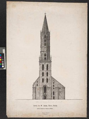 Aufriss des St.-Jacoby-Kirch-Thurms mit der Ansicht des Kirchen-Giebels